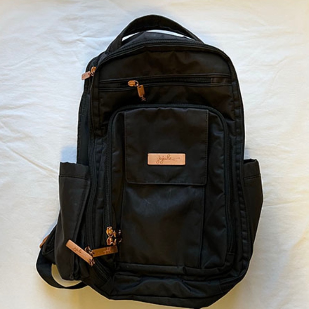 Jujube Be Right Back Diaper Backpack Bag - Black with Rose Gold hardware